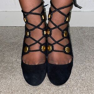 See By Chole Black Suede Lace Up Pump